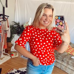 Boden NWT red white polka dot blouse